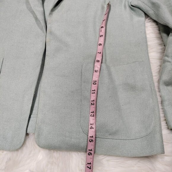 Linda Allard Ellen Tracey Vintage Light Sage Linen Open-Front Blazer 10 - Picture 6 of 13